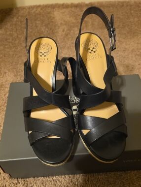 Vince Camuto Black Crisscross Espadrille Wedges
